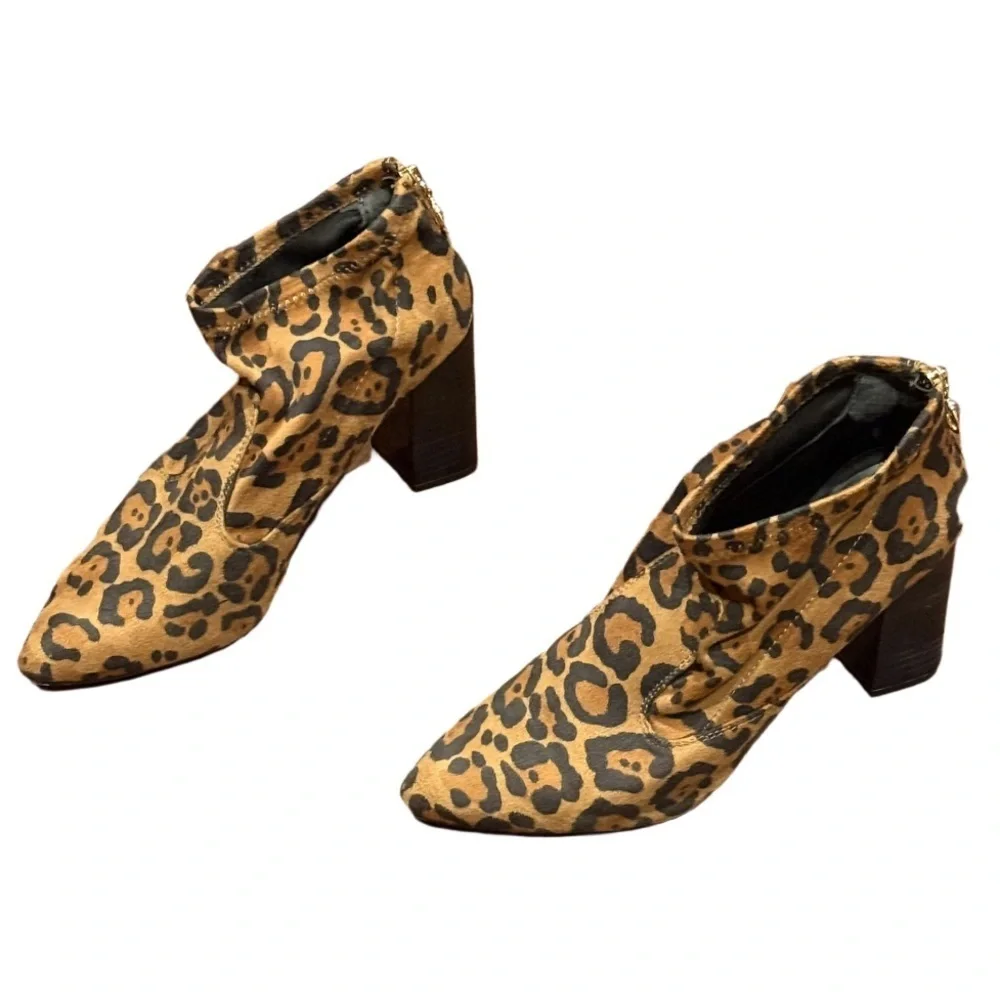 Size 9 Leopard Print Block Heel Ankle Boots